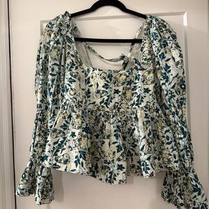 Pilcro Cropped Floral Print Puff Sleeve Women's Top - Anthropologie